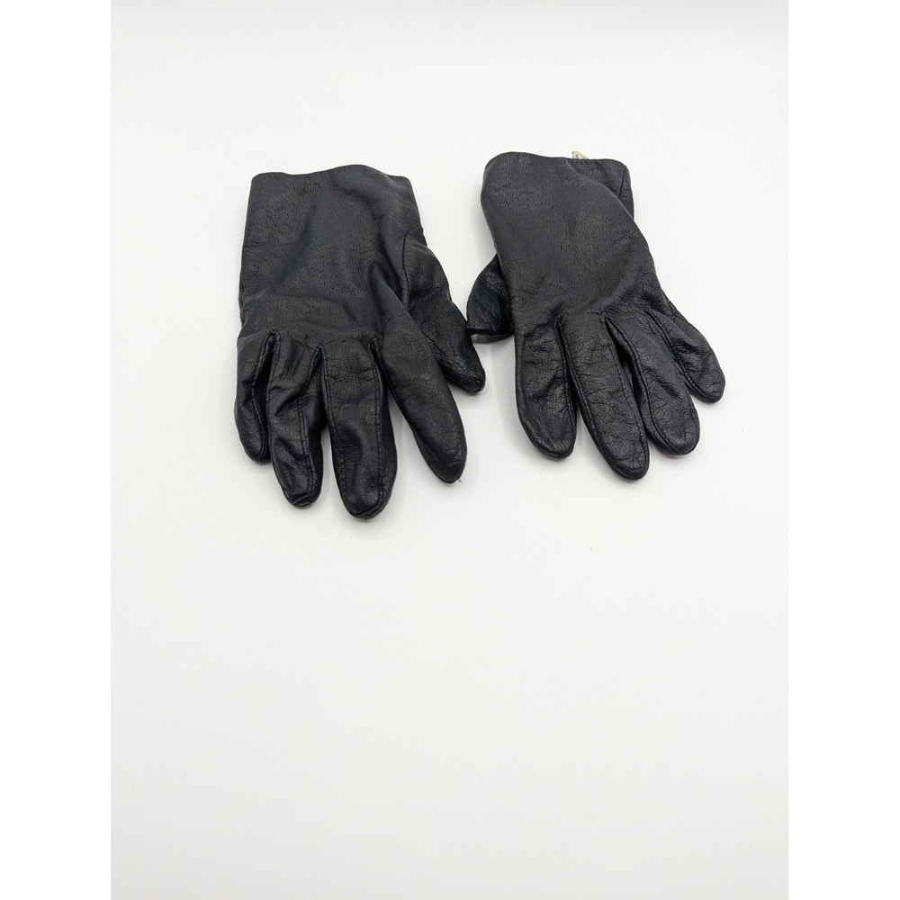 Vintage Isotoner Black Genuine Leather Gloves Antron Lined Womens Size 8 WPL